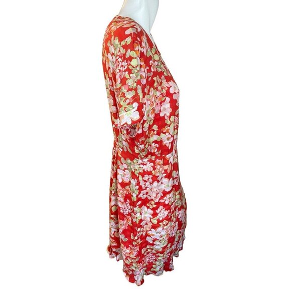 J. Jill Coral Green Floral Ruffled True Wrap Dress Women's Size Medium - Picture 2 of 7